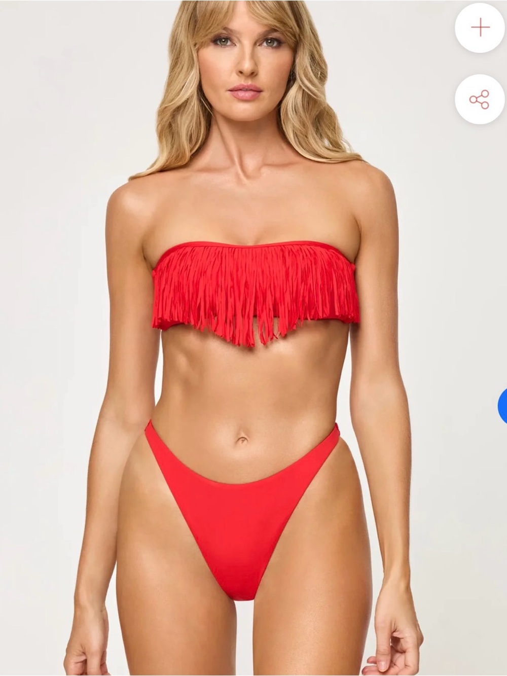 l*space Red Fringe Bandeau Bikini Top